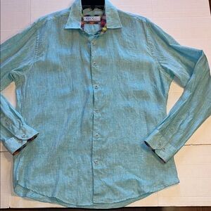 ENVY linen collection-XL-aqua-100% linen-long sleeve, Casual Button Down Shirt.